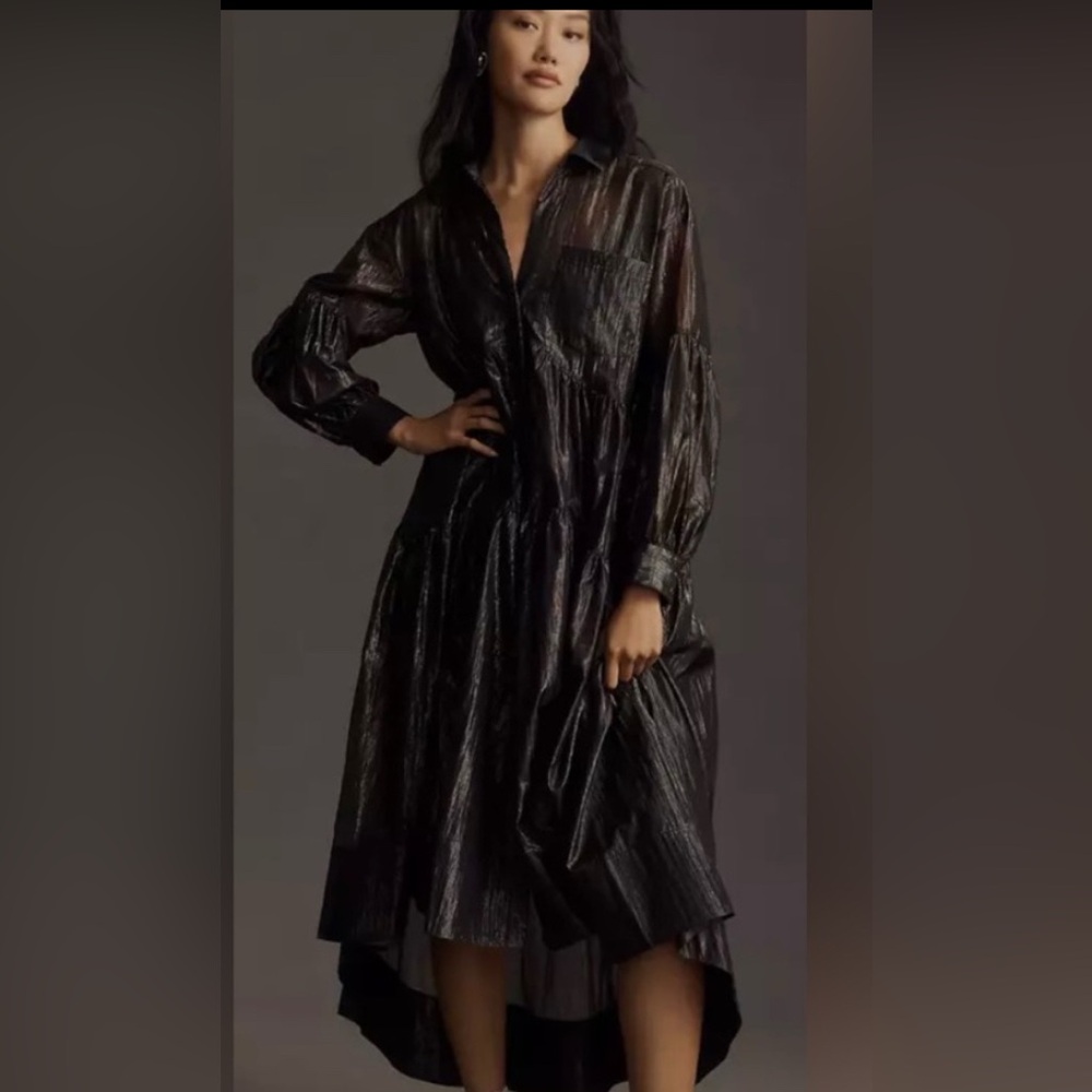 Pilcro Shimmering Dark Gray Metallic Dress